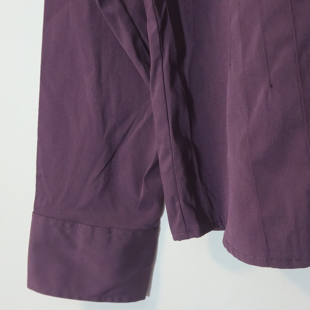 Reitmans XL Pleated Blouse Deep Plum Button-Up Stretch Y2K Retro Office Minimal - Picture 4 of 13